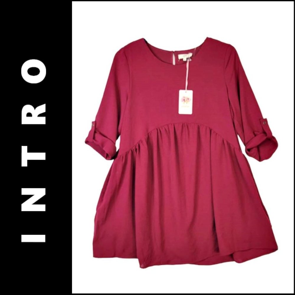 Intro Women Long Sleeve Boho Dress Trapeze & Swing Size Small Red Nwt
